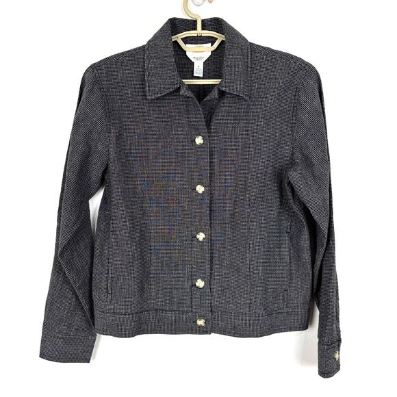 Vintage Talbots Irish Linen Blend Black Check Jacket Small linen/cotton pockets - Picture 1 of 8